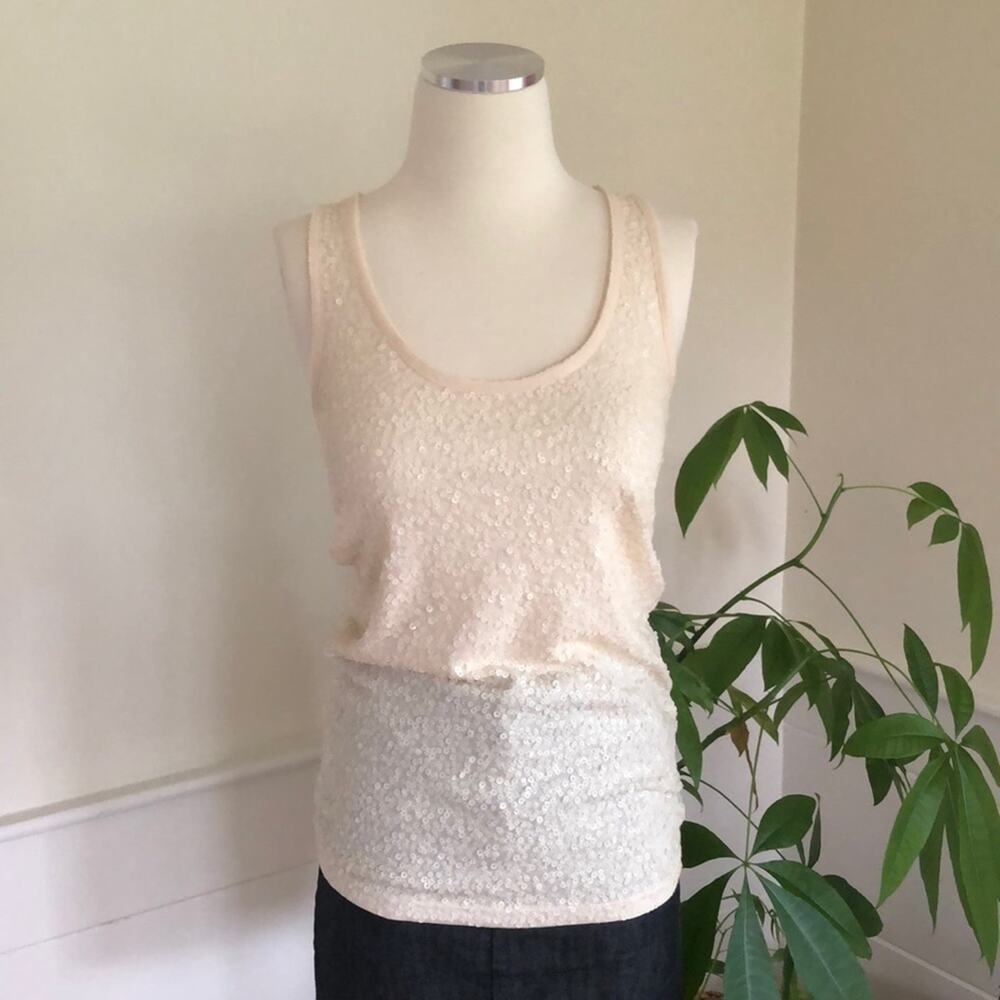 J.Crew Sequin Tank Top Peach Cream Size XS Holiday 2010 Scoop Neck Sleeveless